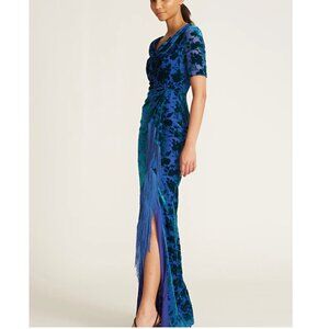 Theia Rowan Cowl Fringe Gown